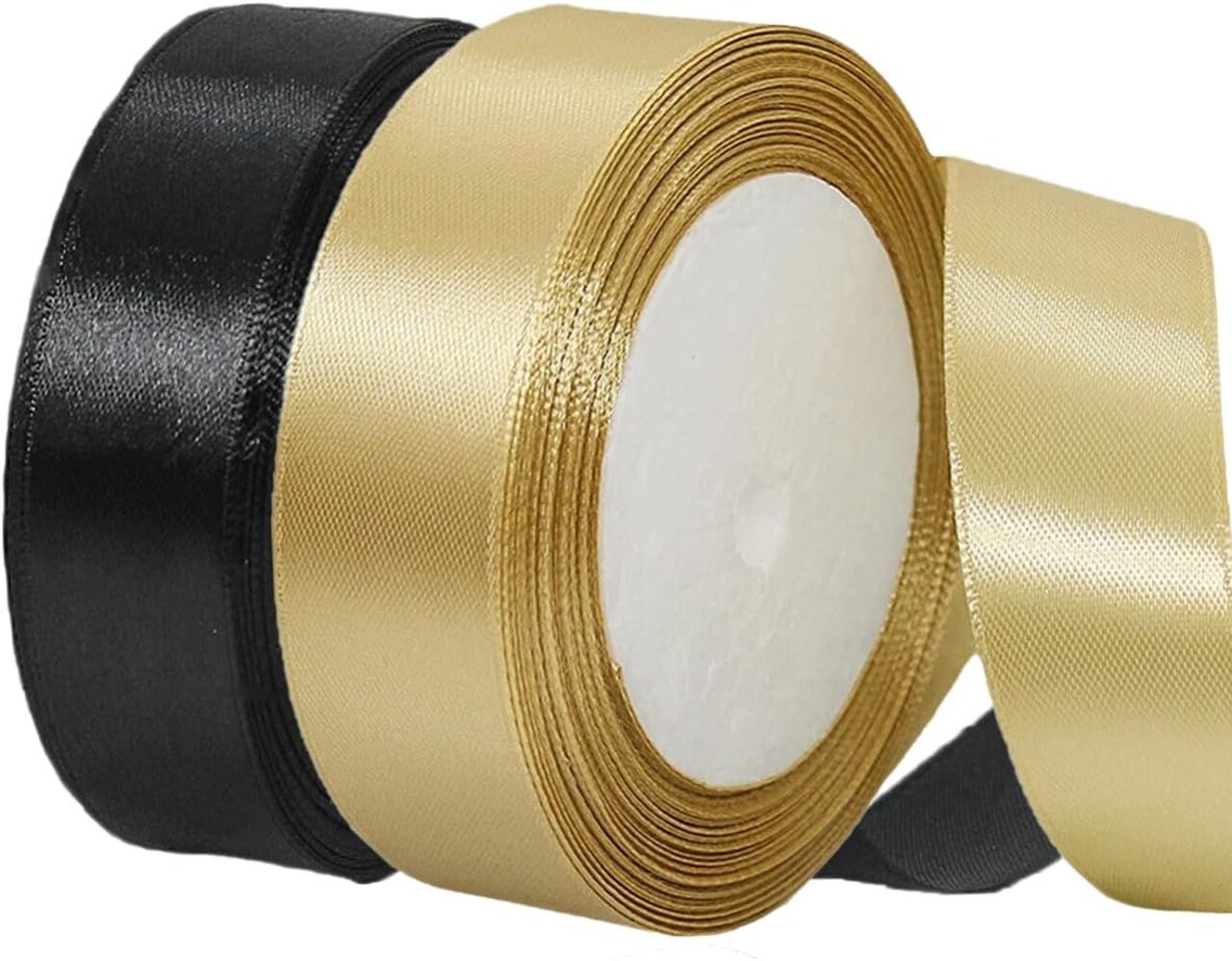 Gold Christmas Ribbon, Gold Black Satin Ribbon 1 Inch 50 Yards